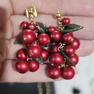 Avon Happy Hollydays Red Grape Cluster Earrings